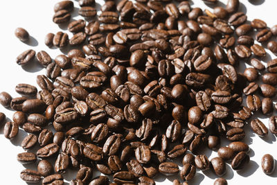 High angle view of coffee beans in plate