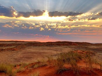 Scenic view of field against sky during sunset