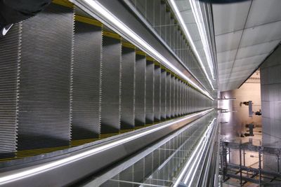 Low angle view of escalator in building