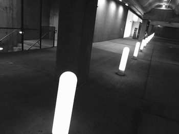 View of illuminated underground walkway