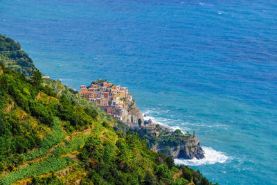 High angle view of sea and rocks