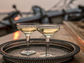 Close-up of champagne in glass on table