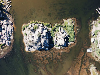 High angle view of old rocks