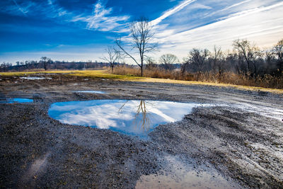 Scenic view of landscape against sky during winter