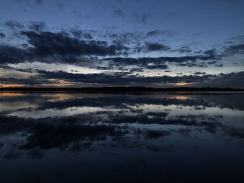 Scenic view of lake against sky at sunset