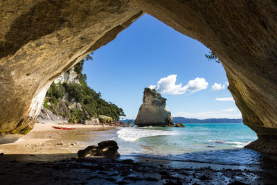 View of rock formation in sea