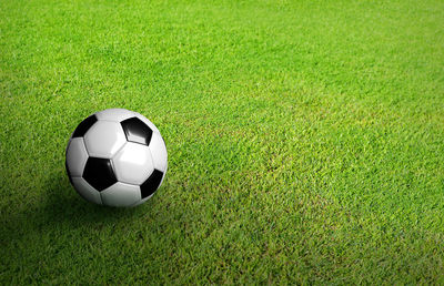 High angle view of soccer ball on field