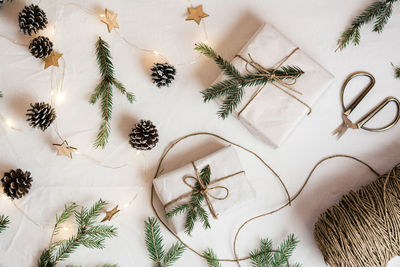 Close-up of christmas decorations on table