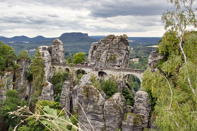 Panoramic view of rock formations against sky