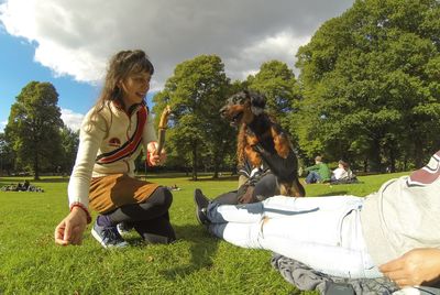 Silhouette of man standing on grass