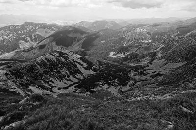 High angle view of valley against sky