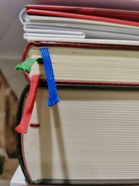 Close-up of books on shelf