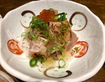 High angle view of food served in plate