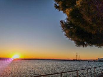 Scenic view of sea against clear sky during sunset