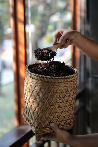 Close-up of hand holding ice cream basket