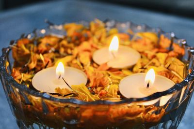 Close-up of burning candles