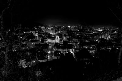 Illuminated cityscape at night