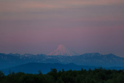 Scenic view of mountains against cloudy sky