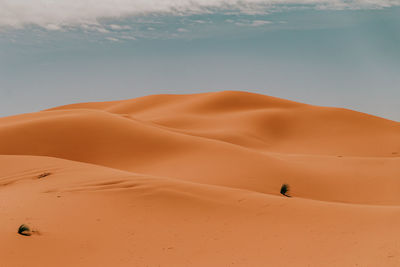 Sand dunes in desert against sky