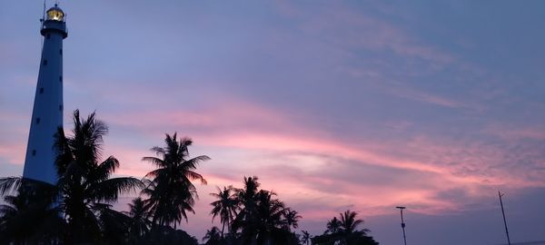 Low angle view of silhouette palm trees against sky