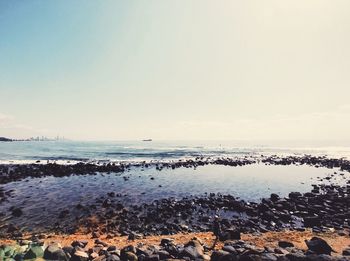 Scenic view of sea against sky during sunset