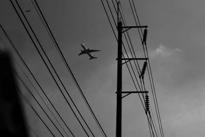 Low angle view of crane against sky