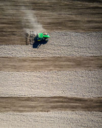 High angle view of a tractor on a field
