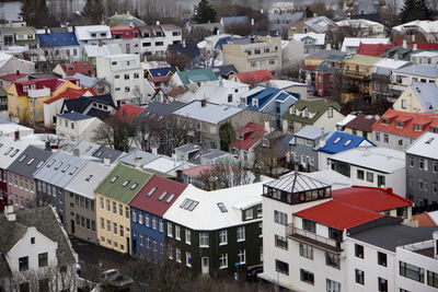 High angle view of town during winter