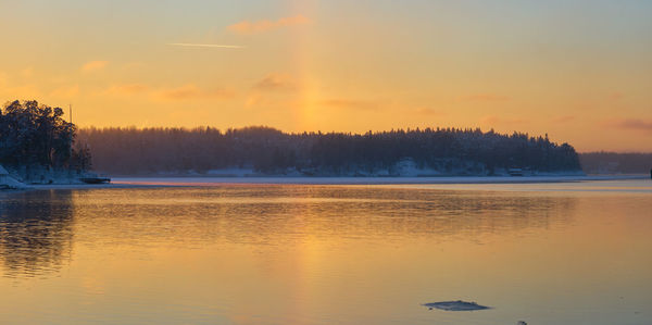 Scenic view of lake against sky during sunset