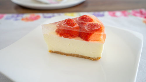 Close-up of cake in plate on table