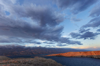 Scenic view of landscape against dramatic sky