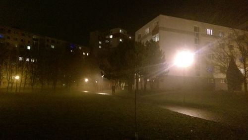 Illuminated buildings at night