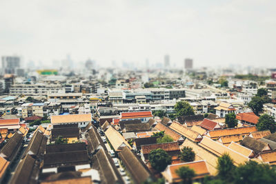 High angle shot of townscape against clear sky