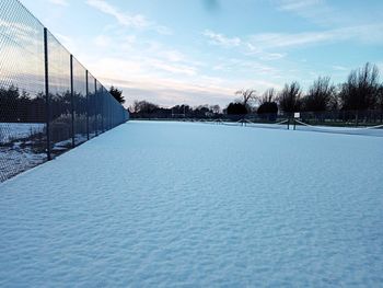 Scenic view of snow covered landscape against sky