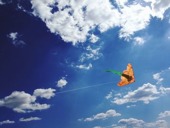 Low angle view of a bird flying in sky