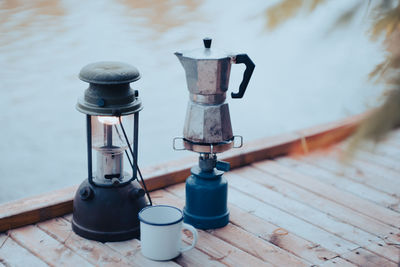 High angle view of coffee on table