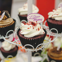 Close-up of cupcakes on cake