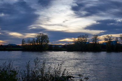 Scenic view of lake against sky at sunset