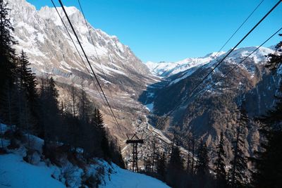 Scenic view of snowcapped mountains against clear sky