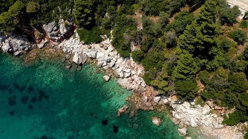 Crystal clear aegean sea waters, touristic beaches and lots of greenery in skopelos island, greece.