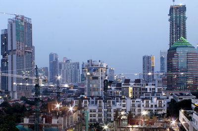 High angle shot of cityscape against clear sky