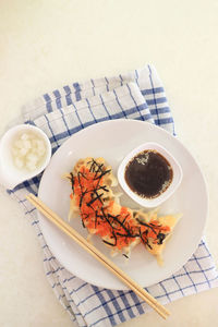 High angle view of tea served on table