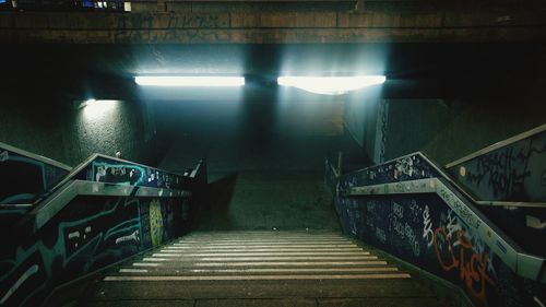 High angle view of staircase in subway