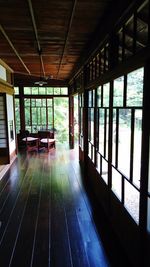 Interior of swimming pool against building