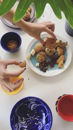 High angle view of food in plate on table