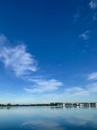 Scenic view of sea against blue sky