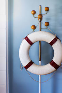 Close-up of inflatable ring hanging in boat