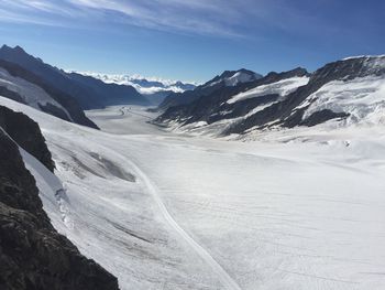 Scenic view of snow covered mountains