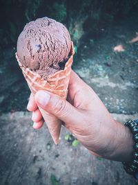 Close-up of hand holding ice cream cone