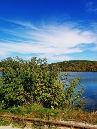 Scenic view of lake against cloudy sky